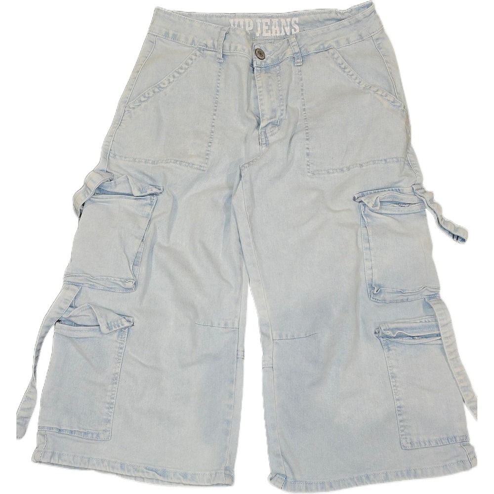 VIP Jeans Light Wash Cargo Capri Pants Wide Leg Y2K‎ Denim Blue Size 11/30